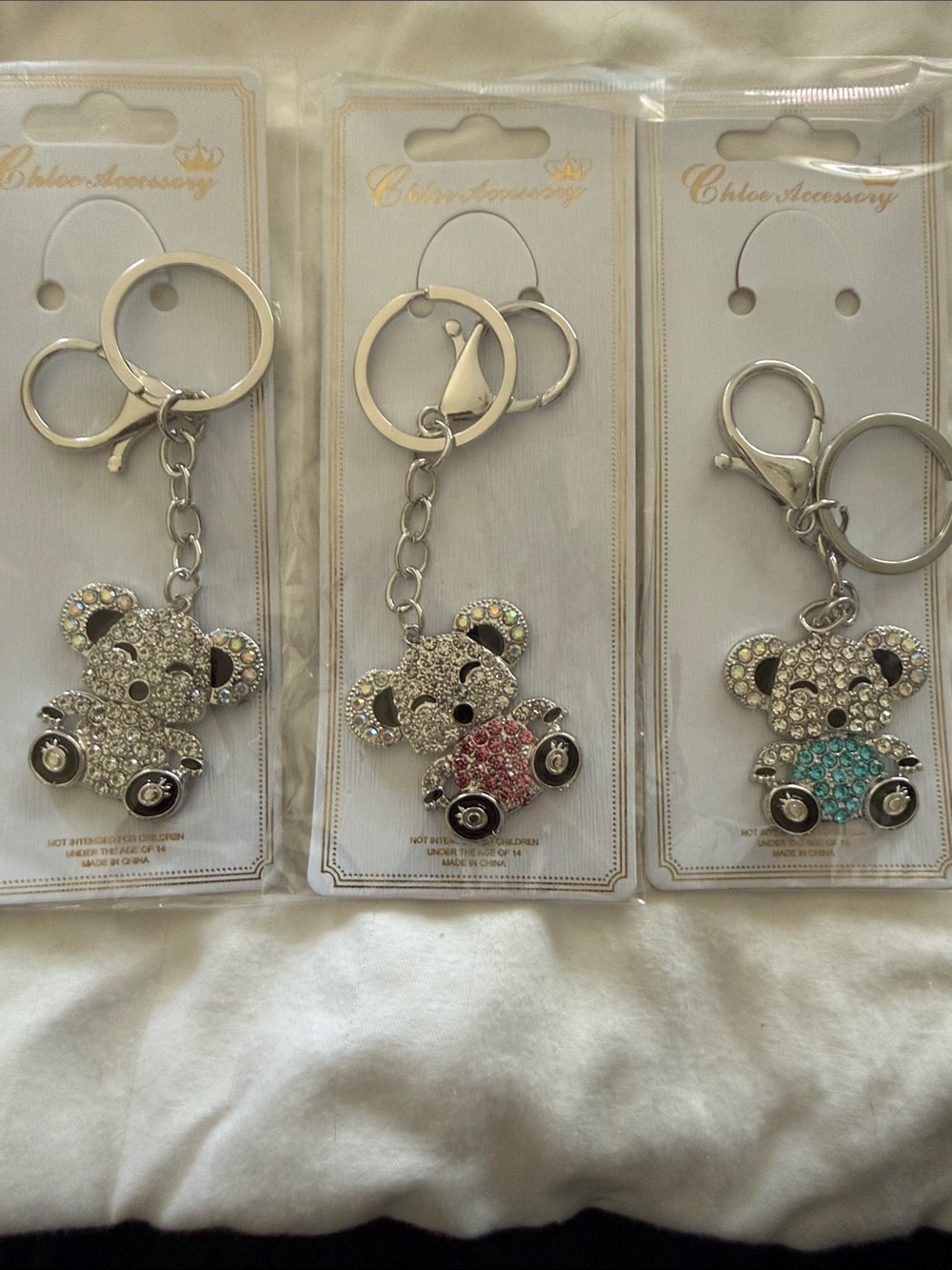 Rhinestone Koala Keychain - Silver with Multicolor Accents